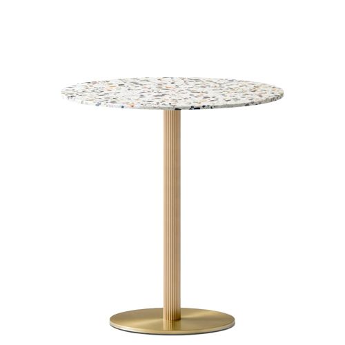 Pie de mesa de altura estándar con base redonda de fundición o acero Ø40 cm y columna de aluminio extruido de Ø6 cm disponible en diferentes acabados a elegir. Válido para tableros de hasta Ø70 cm. Tablero no incluido.