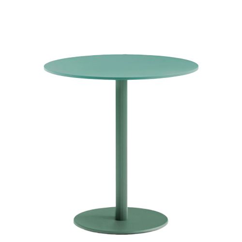 Pie de mesa de altura estándar con base redonda de fundición o acero Ø45 cm y columna de aluminio extruido de Ø6 cm disponible en diferentes acabados a elegir.