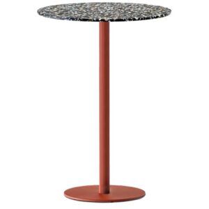 Pie de mesa alto con base redonda de fundición o acero Ø45 cm y columna de aluminio extruido de Ø6 cm disponible en diferentes acabados a elegir.