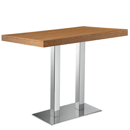 <b>Pie de mesa doble metálico para hostelería</b>. INOX compone una colección de pies de mesa de acero inoxidable de diferentes medidas y acabados. Esta versión representa la doble columna fijada en una base rectangular de 75x40 cm