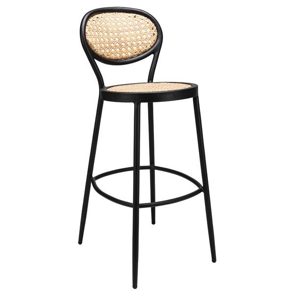 Taburete estructura en aluminio lacado con asiento y respaldo en mimbre.