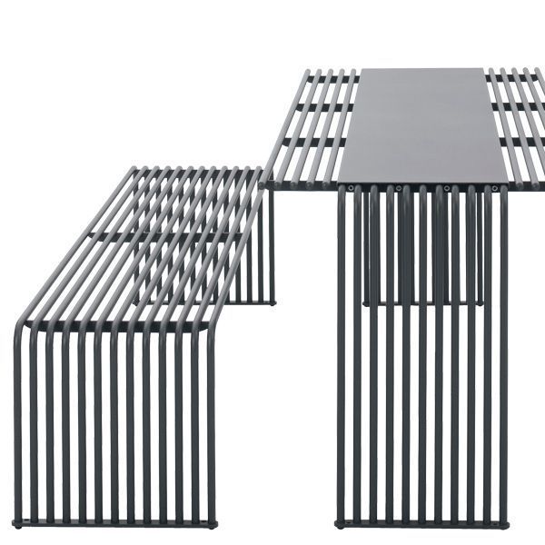 Mesa de picnic con asientos estructura de acero recubierta de polvo de poliéster en diferentes colores apto para exterior.