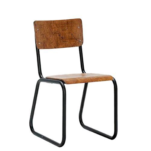 Silla estructura metálica con asiento en haya teñida o efecto vintage