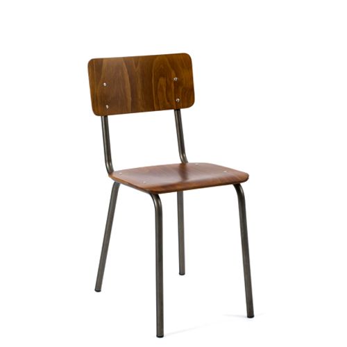 Silla estructura metálica con asiento en haya teñida o efecto vintage.