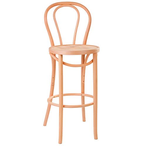 Inspirado en el <b>taburete clásico THONET</b> de madera tan popular en la era de los 70. Un taburete vintage para barras de hostelería y locales que apuesten por una decoración moderna