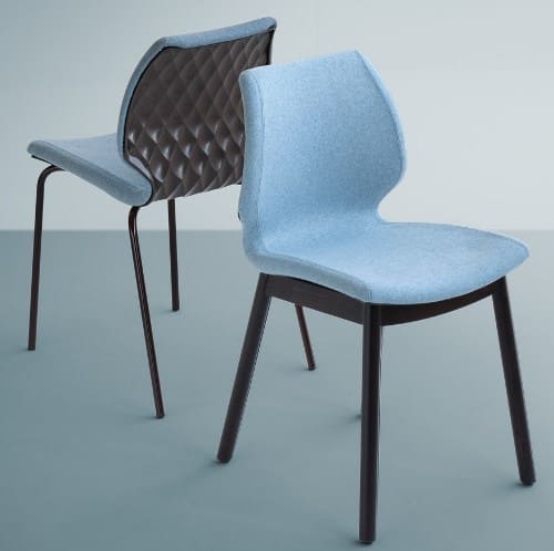 tapizado y con forma singular  distinguen a esta moderna silla de otros modelos tapizado. UNI TESS SI es  ideal para "vestir" espacios de hostelería e incluso hogares. Además