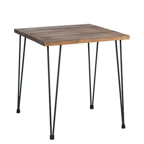 <b>Mesa de estilo industrial</b> para restaurantes y bares modernos. Está formada por una tapa de madera envejecida