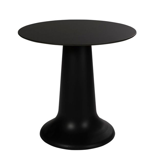 Mesa redonda estructura en polipropileno y tablero desmontable e intercambiable en diferentes acabados apto para exterior.