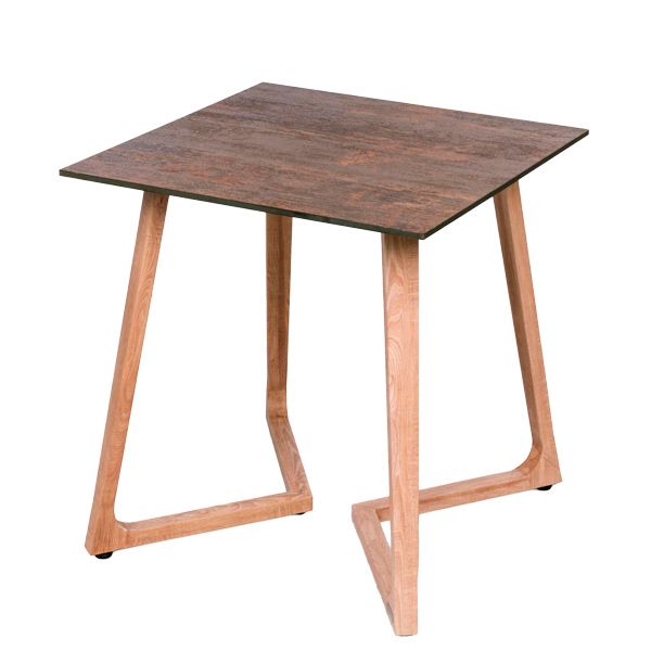 Mesa estructura en aluminio lacado desmontable con tablero en diferentes acabados para interior y exterior. Tablero disponible en medidas: 70x70cm y 80x80cm.