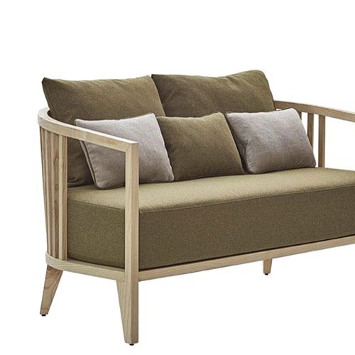 Sofá en madera de Iroko con asiento y respaldo tapizado