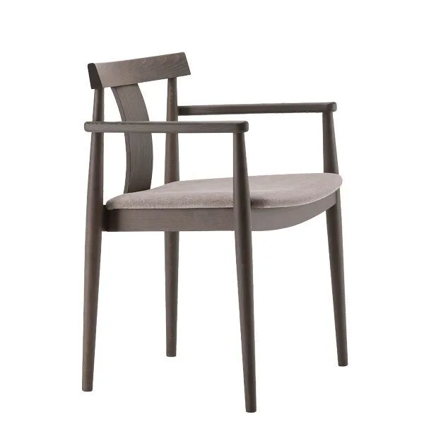 Sillón apilable con asiento tapizado en estructura de haya