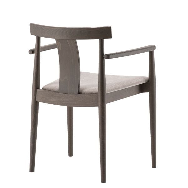 Sillón apilable con asiento tapizado en estructura de haya