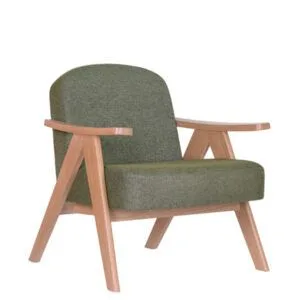 Sillón de madera para hostelería con diseño bajo y envolvente