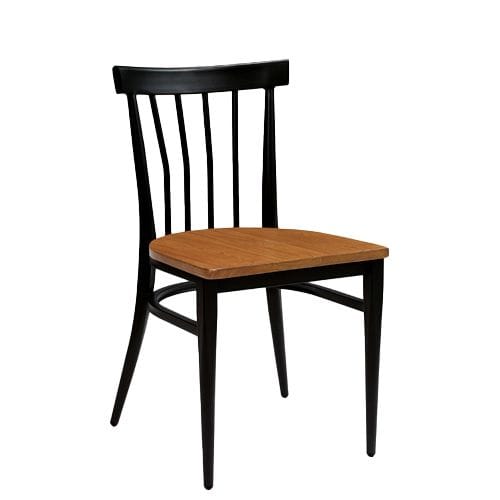 Silla estructura en acero lacado y asiento en madera