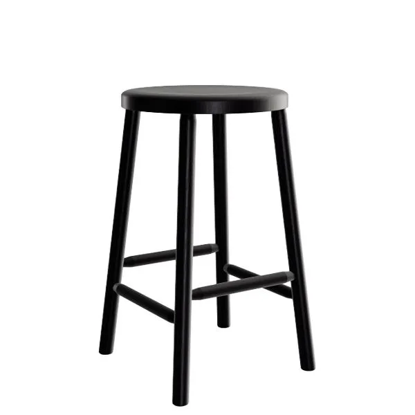 Taburete bajo de madera natural con diseño minimalista