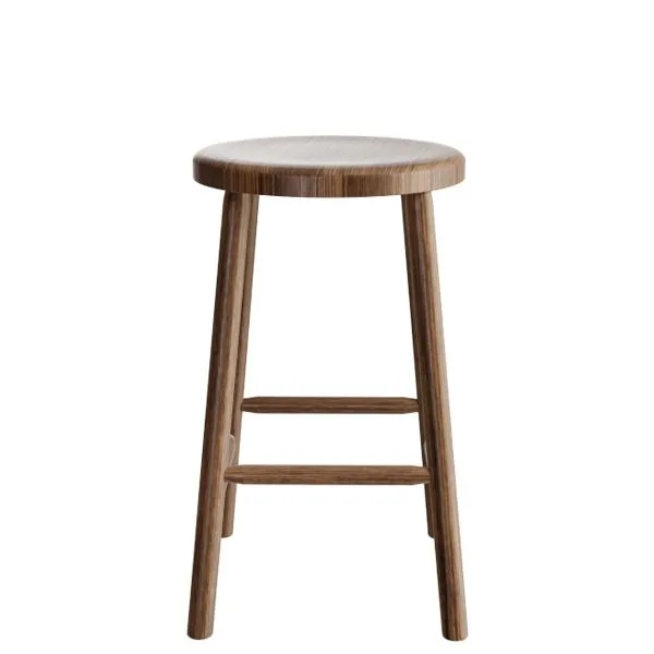 Taburete bajo de madera natural con diseño minimalista