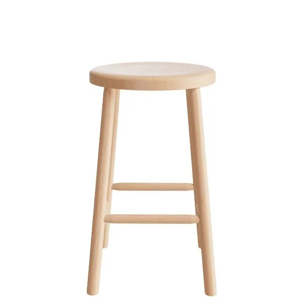 Taburete bajo de madera natural con diseño minimalista