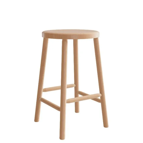 Taburete bajo de madera natural con diseño minimalista