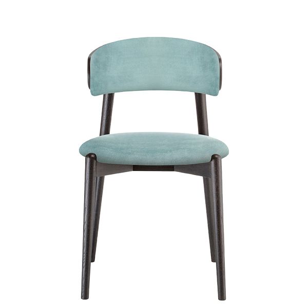 Silla de madera tapizada con respaldo envolvente para hostelería