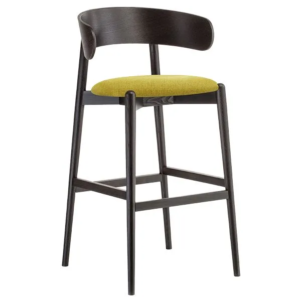 Taburete tapizado de madera con respaldo para restaurantes