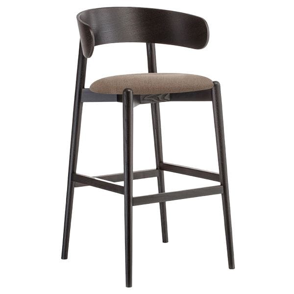 Taburete tapizado de madera con respaldo para restaurantes
