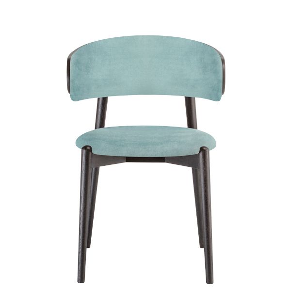 Sillón de madera tapizada con respaldo envolvente para hostelería