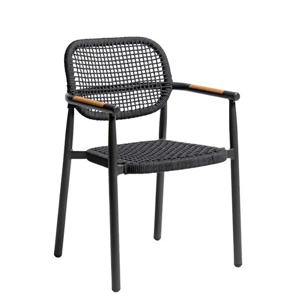 Sillón de aluminio con asiento y respaldo en cuerda para terrazas