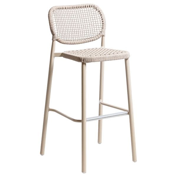 Taburete con respaldo de aluminio y cuerda para hostelería
