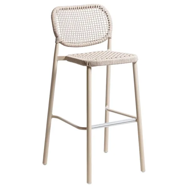 Taburete con respaldo de aluminio y cuerda para hostelería