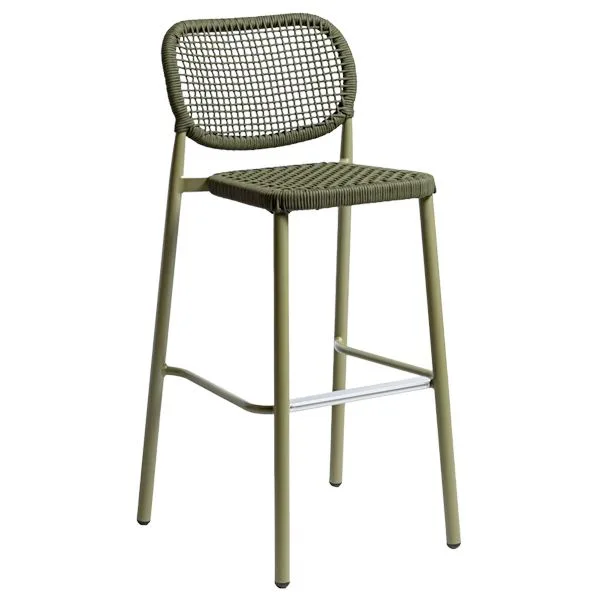 Taburete con respaldo de aluminio y cuerda para hostelería