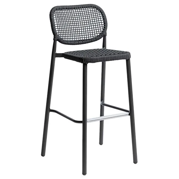 Taburete con respaldo de aluminio y cuerda para hostelería