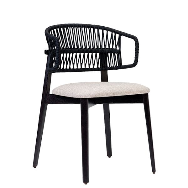 Silla con respaldo de cuerdas estilo mediterráneo para hostelería