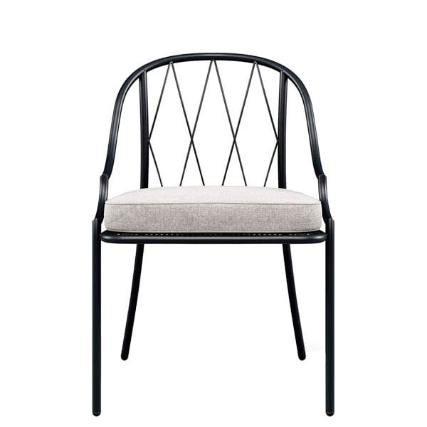 Silla de exterior para hostelería en acero con diseño decorativo