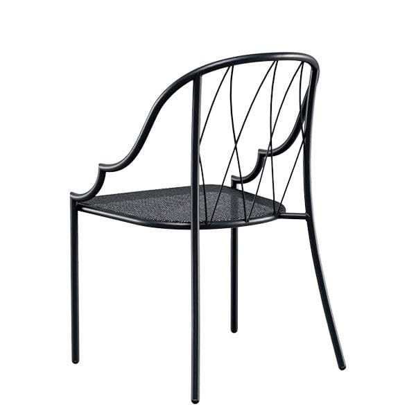 Silla de exterior para hostelería en acero con diseño decorativo