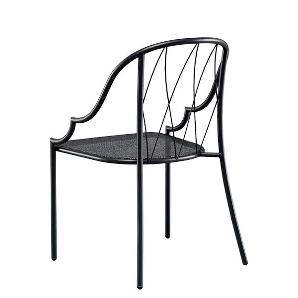 Silla de exterior para hostelería en acero con diseño decorativo