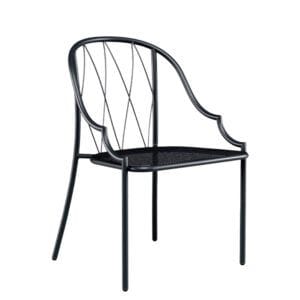 Silla de exterior para hostelería en acero con diseño decorativo