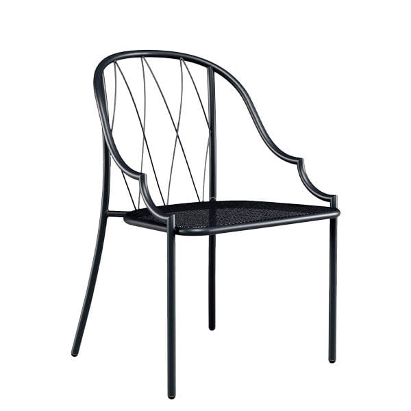 Silla de exterior para hostelería en acero con diseño decorativo