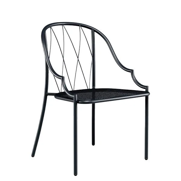 Silla de exterior para hostelería en acero con diseño decorativo