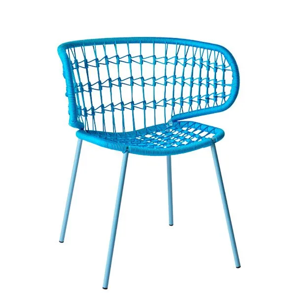Sillón metálico con asiento y respaldo en cuerda para terrazas