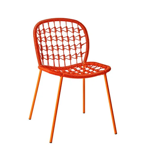 Silla metálica con asiento y respaldo en cuerda para terrazas