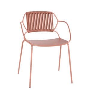Sillón metálico apilable con respaldo en cuerda para hostelería