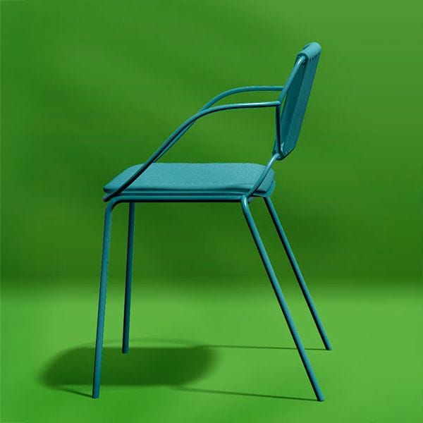 Sillón metálico apilable con respaldo en cuerda para hostelería
