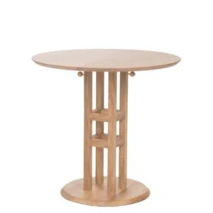 Mesa redonda en madera de Iroko para terrazas de cafeterías
