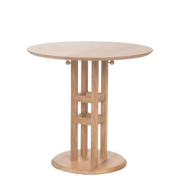 Mesa redonda en madera de Iroko para terrazas de cafeterías