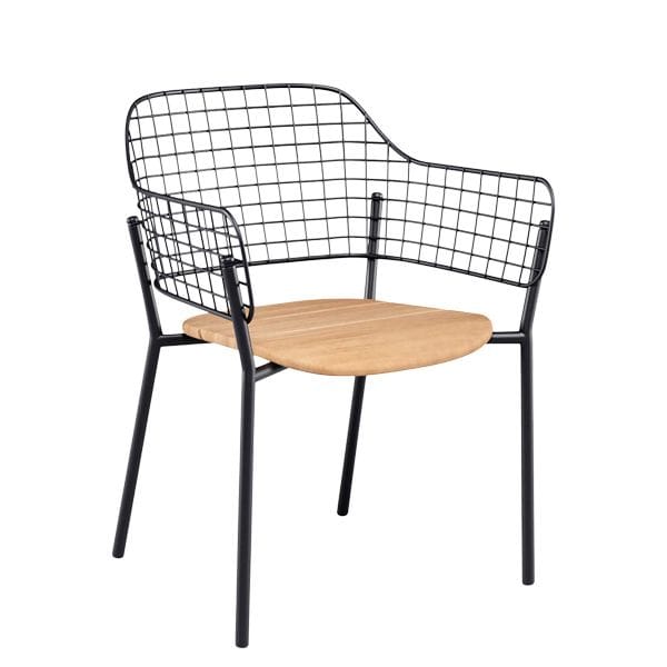 Sillón de exterior para hostelería en aluminio, madera y acero