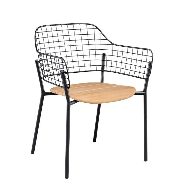 Sillón de exterior para hostelería en aluminio, madera y acero