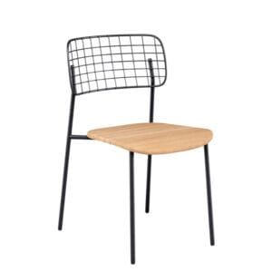 Silla de exterior para hostelería en aluminio, madera y acero