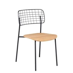 Silla de exterior para hostelería en aluminio, madera y acero