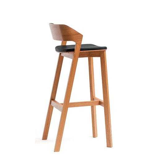 Taburete de madera con asiento y respaldo tapizado para cafeterías