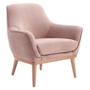 Butaca tapizada con patas de madera para zonas de relax y reunión